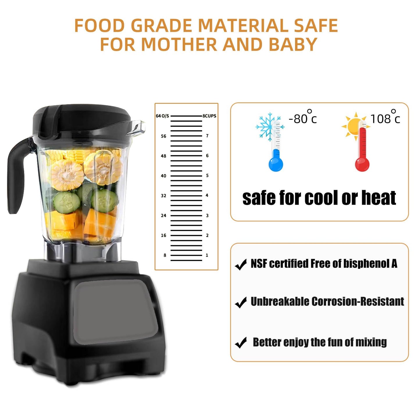 Blender Pitcher 64 oz Low-Profile Container, Compatible with 5200, 750, 5000, 6300, 7500, vm0102, vm0103, vm0197, E310 - Classic/Explorian/Commercial Series Cups