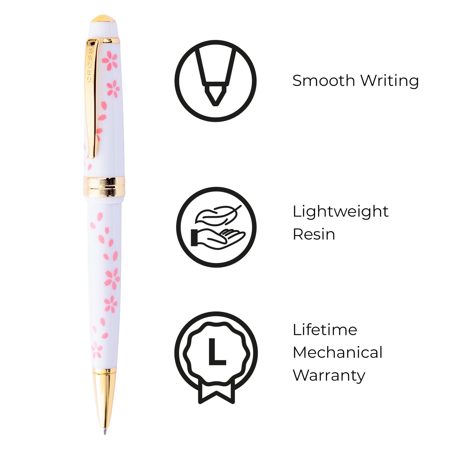 Cross Bailey Light Cherry Blossom Glossy White Resin with Gold PVD Appointments Ballpoint Pen