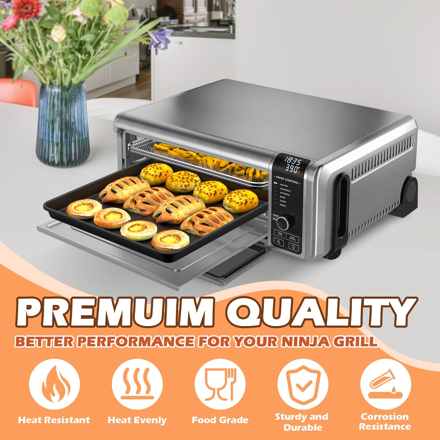 MOASKER Oven Air Fryer Basket and Tray for Ninja Foodi SP101 Air Fryer Oven Accessories, Stainless Steel Basket & Baking Sheet Pan Tray for Ninja Digital Air Fry Countertop Oven SP100 SP101C SP102