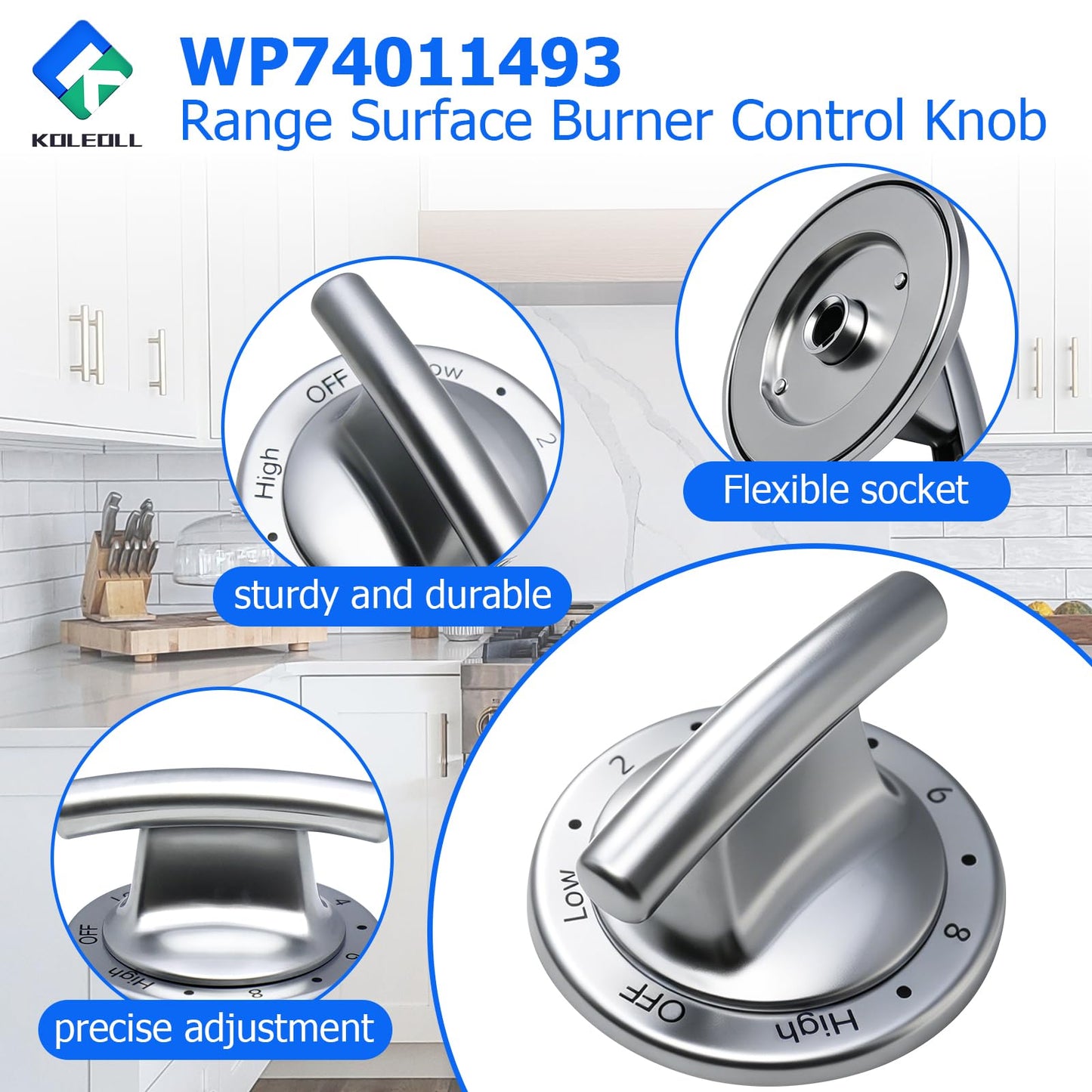 KOLEOLL 2pc WP74011493 Range Surface Burner Control Knob Compatible with Jenn Air Electric Slide-in Range Replaces 1189038 AP6011254 PS11744450 EAP11744450