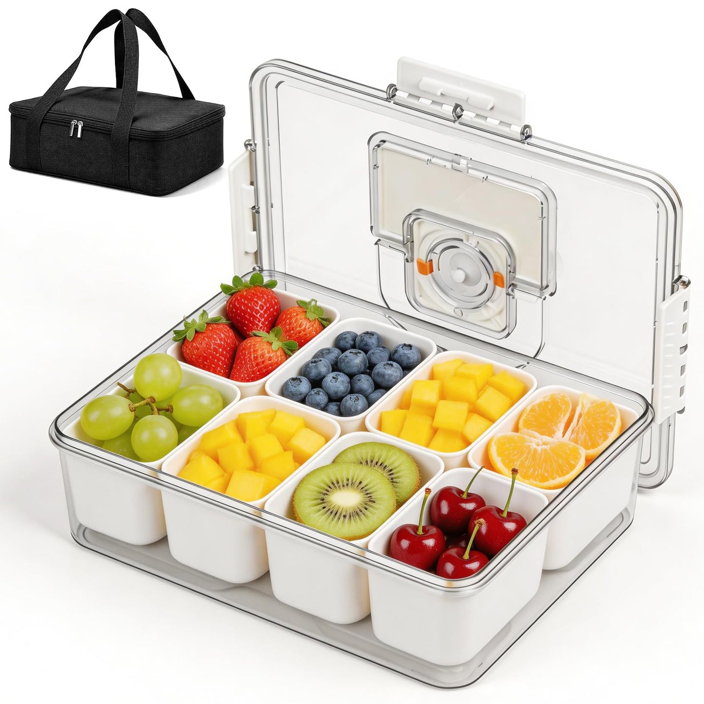 ERABAY Chilled Portable Snackle Box container, Divided Serving Tray, Beach Essentials Insulated Container with Reusable Ice Pack & Bag – Keep Food Hot or Cold On the Go for Adult