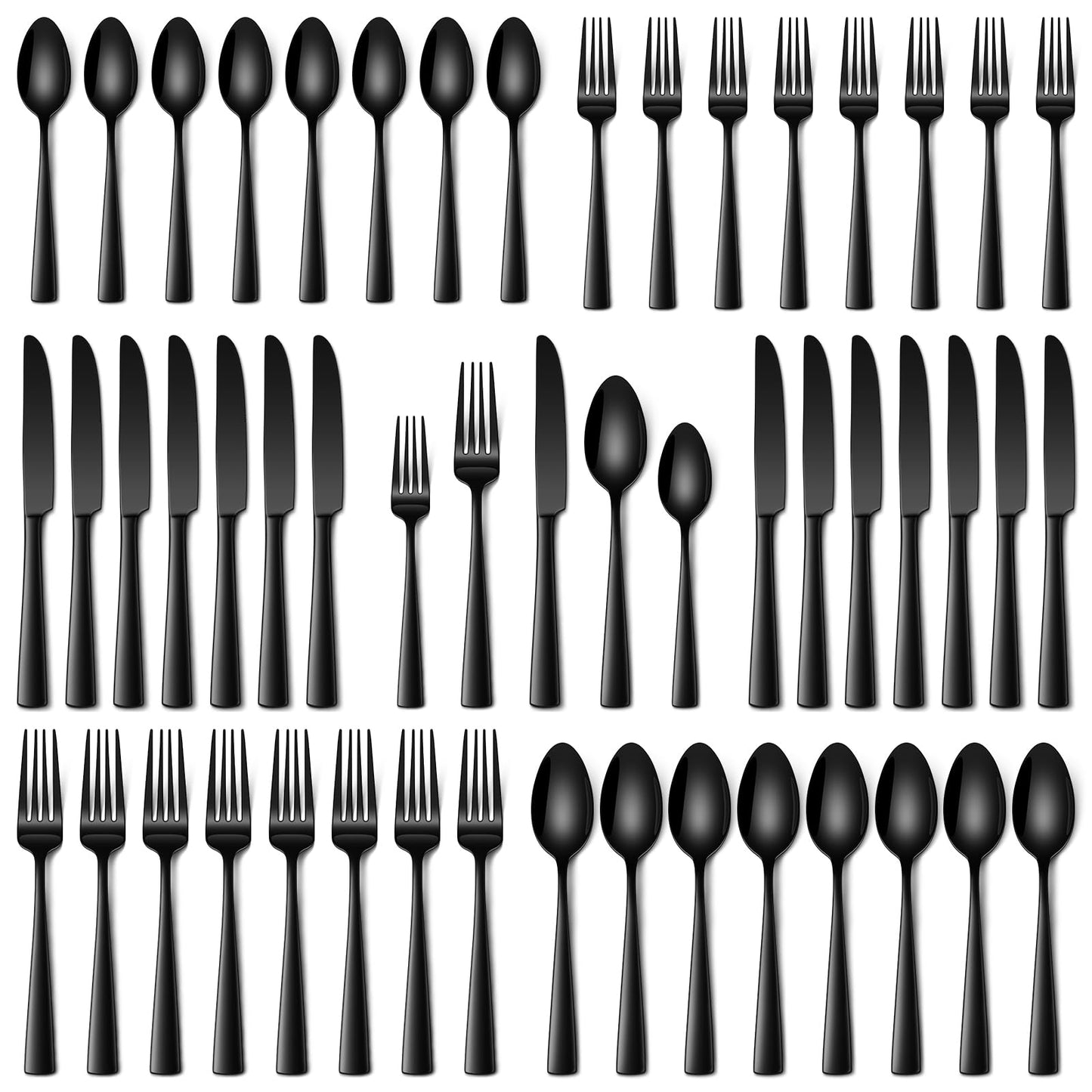 Stapava 40 Pcs Black Silverware Set, Food-Grade Stainless Steel Flatware Set for 8 Mirror Polished Cutlery Utensil Sets Include Dinner Knives Spoons and Forks Set Dishwasher Safe for Home Restaurant