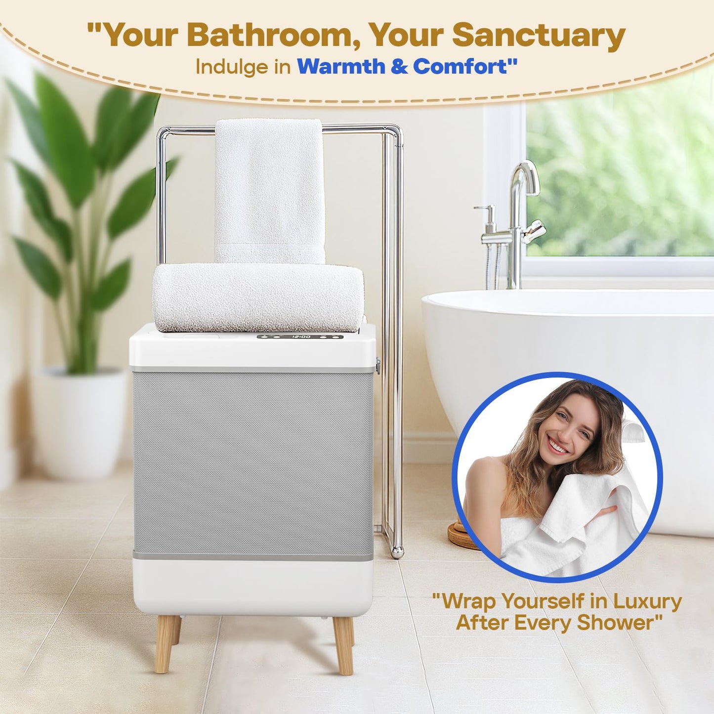 VIPBATH 35L Towel Warmer for Bathroom, Family-Sized Foldable Design with Window, Dual Safety Shut-Off for Overheat and Tip-Over, 12 Aroma Discs, Towel Heater for Oversize Bathrobes Blankets