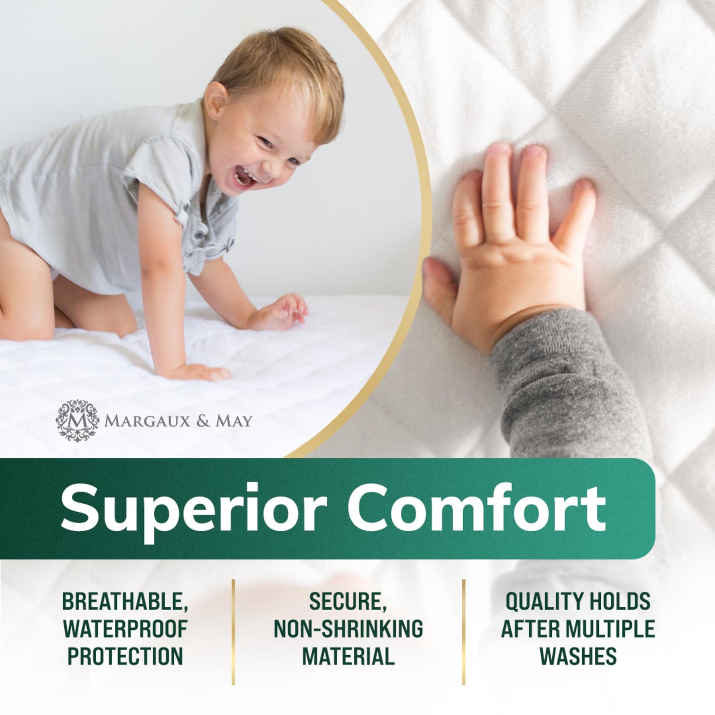 Margaux & May Crib Mattress Protector Pad 2 Pack - Ultra-Soft Waterproof Breathable Premium Bamboo Rayon - Noiseless Fitted Dryer Safe Cover for Crib. High Absorbency Oeko-TEX Certified