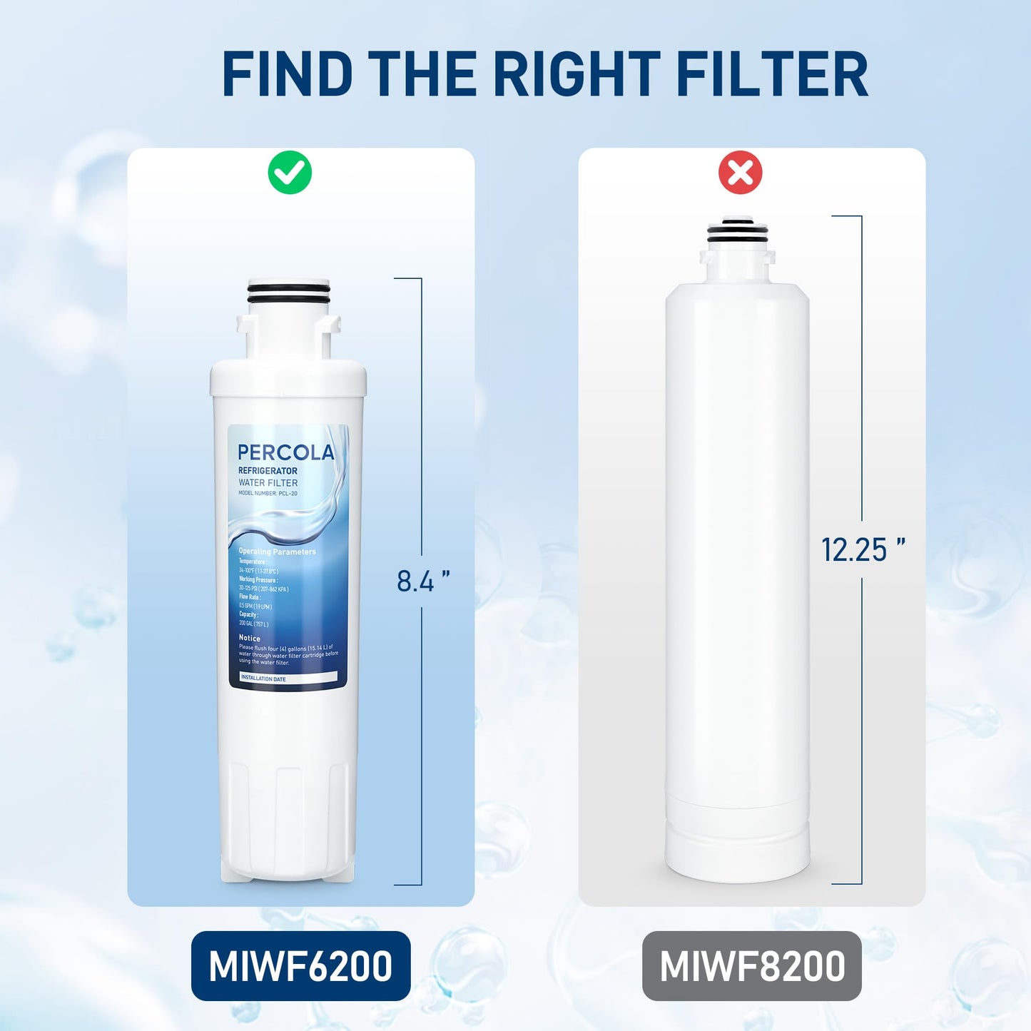 MIWF6200 Water Filter, Compatible with Sharp® SJWF200, SJG2254FS, Thor Kitchen® WF200, Zline® MIWFT2100, Midea® MRS26D5AST, MF-2008-R2, Zline® RFM-W-36 Refrigerator Models (3 Pack)