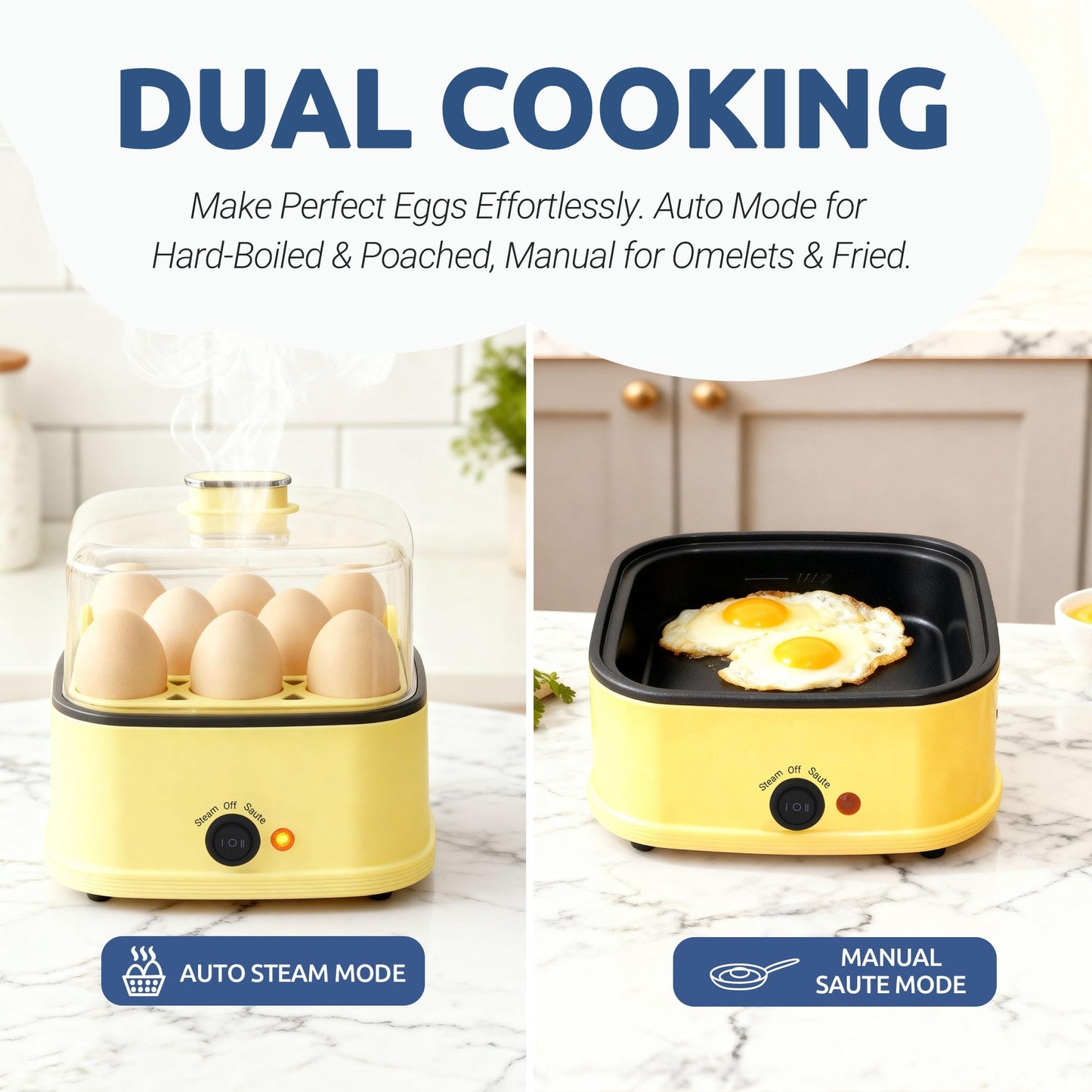 Loftychef 8-in-1 Electric Egg Cooker, Rapid Egg Boiler for Hard, Soft & Poached Eggs, Egg Bite Maker, Auto Shut-Off, 8 Egg Capacity, Breakfast Maker for Meal Prep, Apartment, Office, Dishwasher Safe