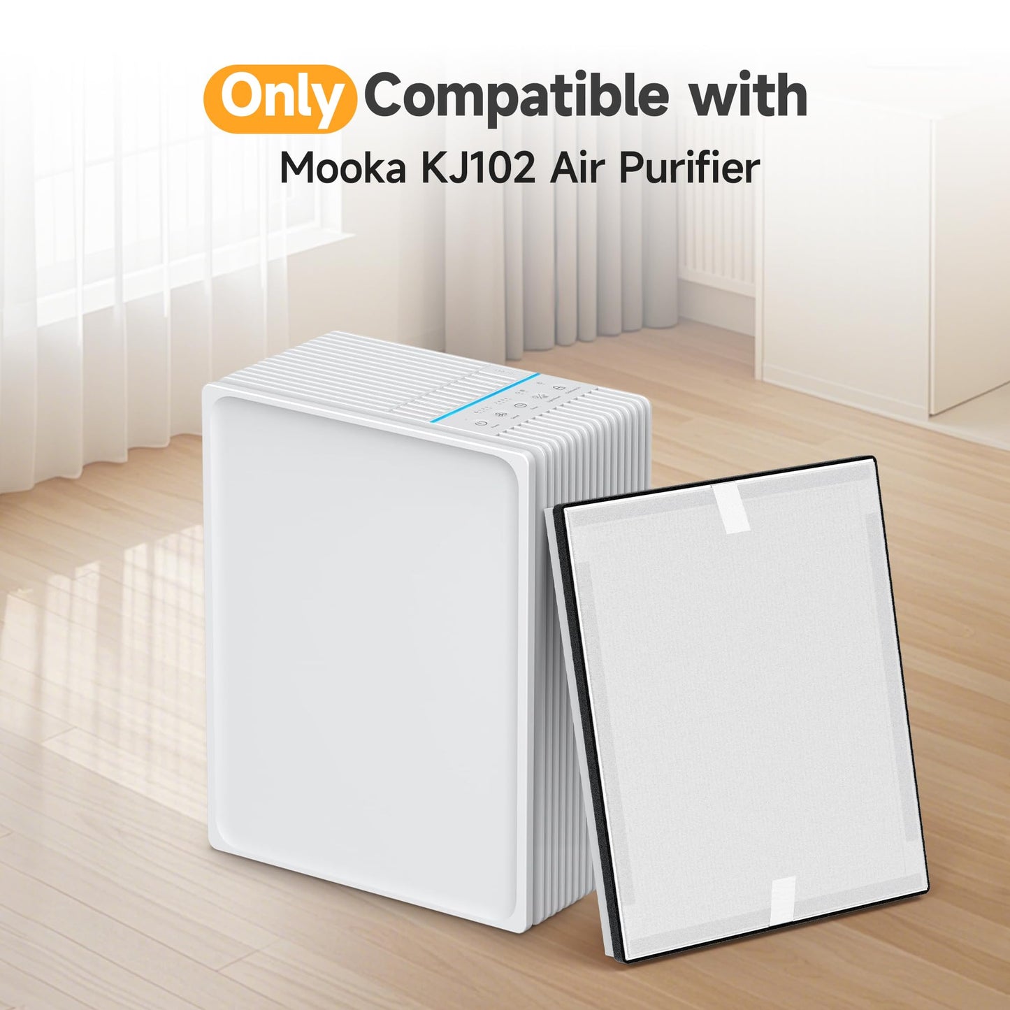 4 Packs KJ102 Replacement Filter Compatible with Mooka KJ102 Air Purifier for Home Large Room Up to 1300 Ft², 3-in-1 Washable Pre-Filter, HEPA and Activated Carbon Filter