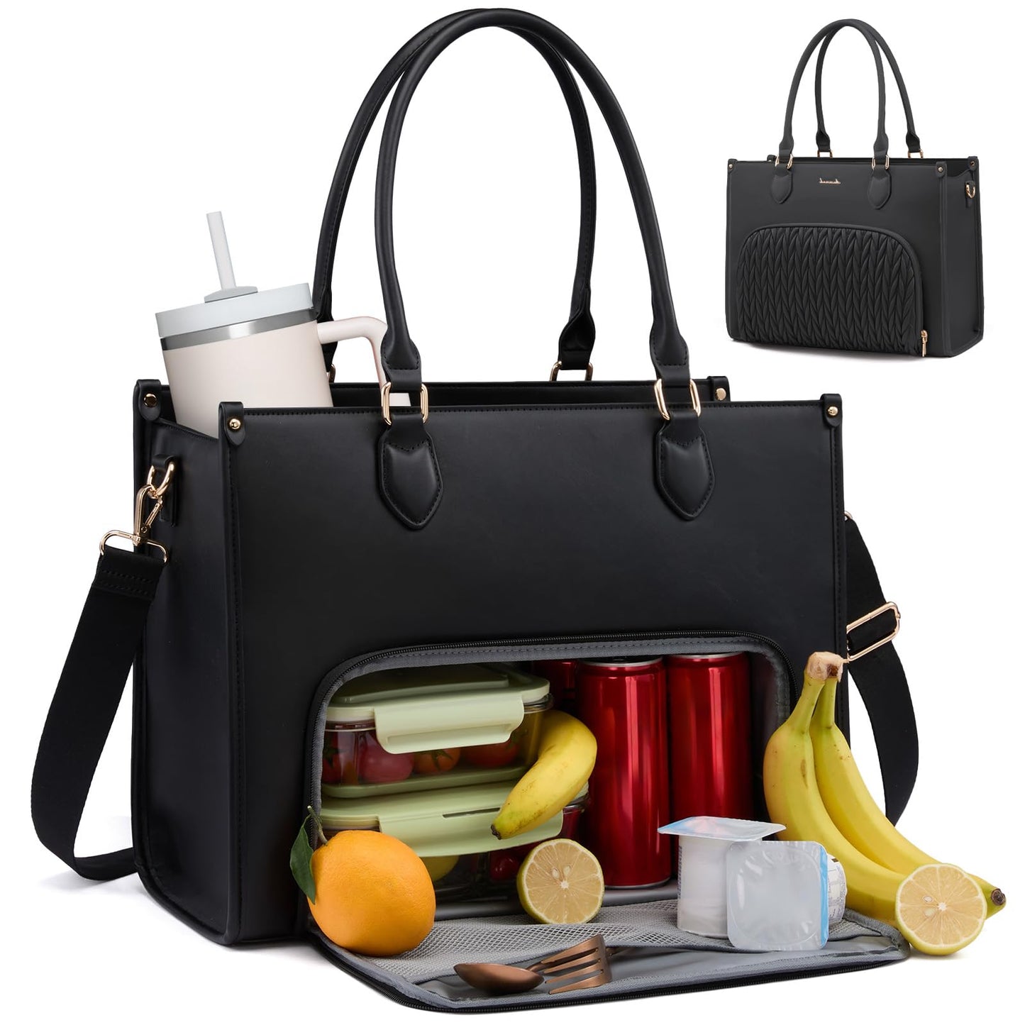 LOVEVOOK Lunch Tote Bag for Women, 3 in 1 Work Bag with Insulated Lunch Compartment, 15.6 Inch Laptop Tote Bag for Teacher, Nurse, Business, Office