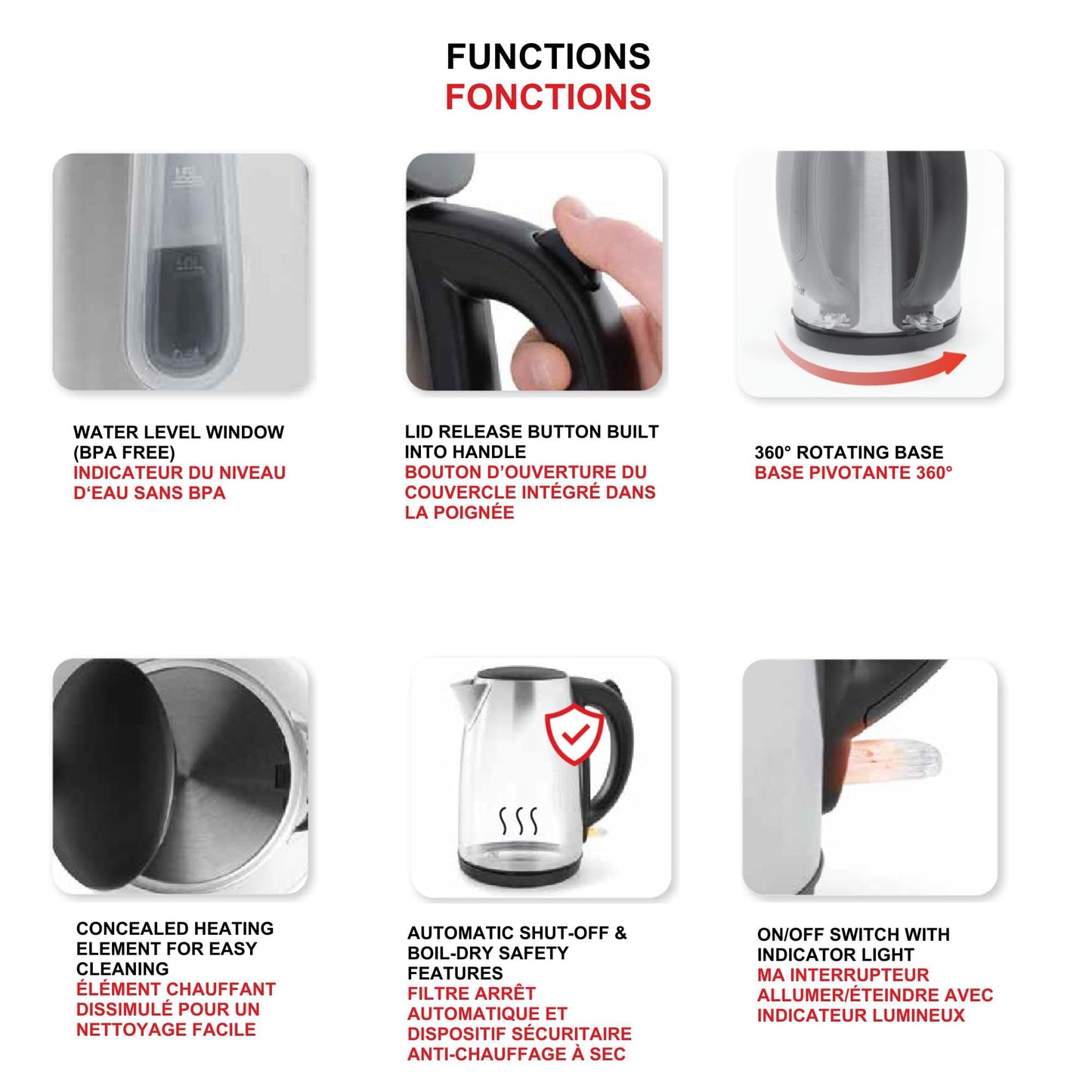 Starfrit Electric Kettle - 1.7L - Water Level Window - Automatic Shut-Off - 1500W