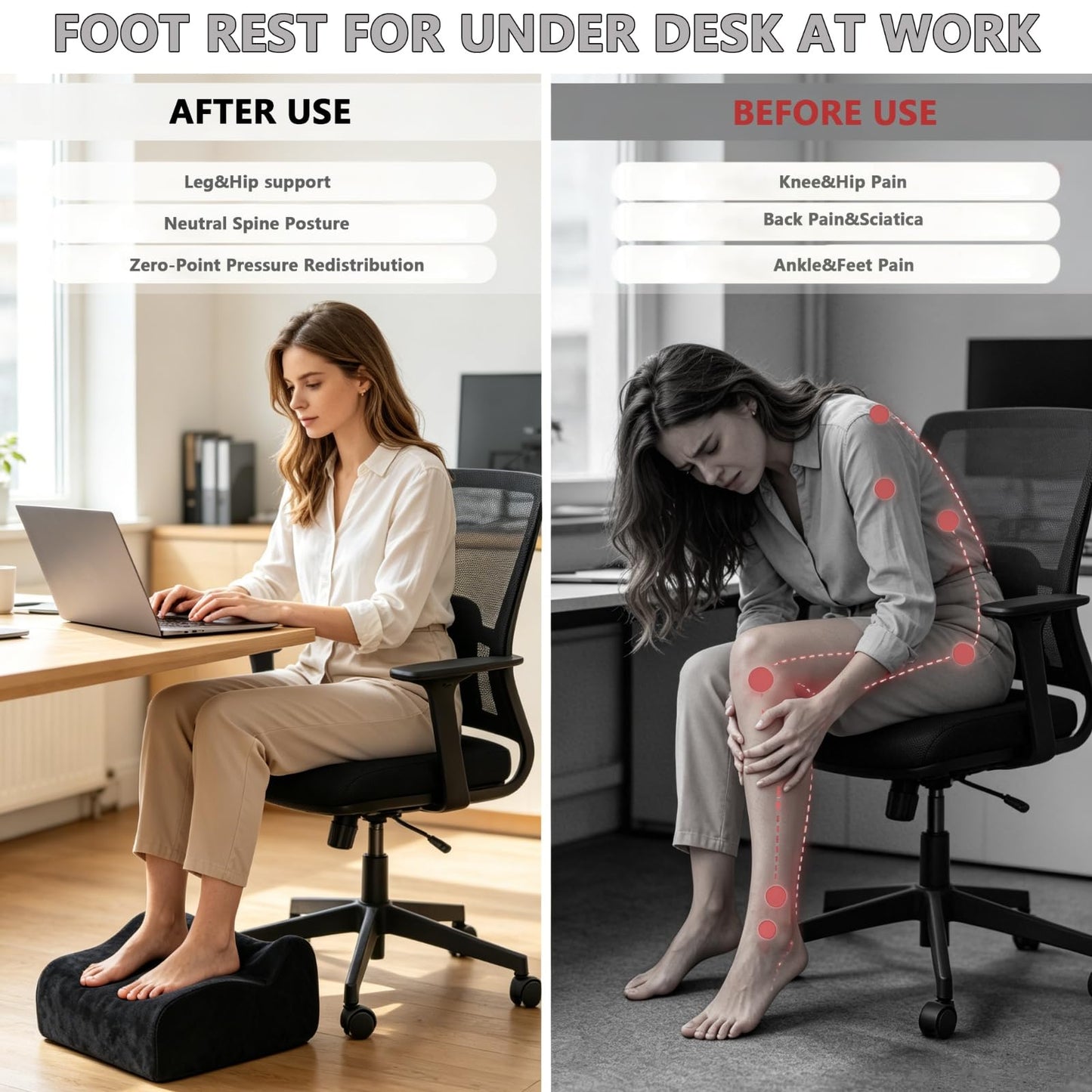 Foot Rest for Under Desk at Work. Multifunctional 3-Tier Foot Stool Office Desk Accessories, Soft Ergonomic Footrest,Support Foot Pillow,Heel Chair,Leg Elevation Pillow (Black, One Size)