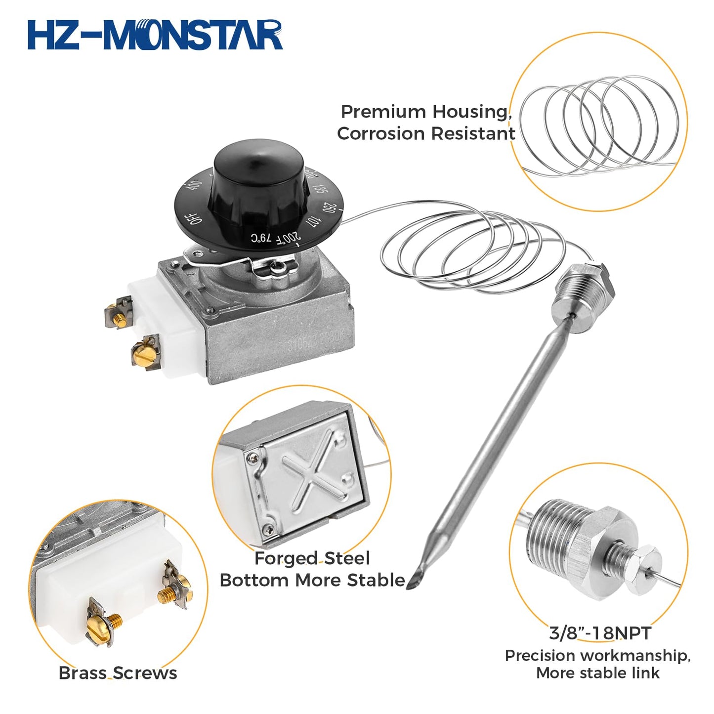 HZ-MONSTAR RX-2-24 Thermostat for Deep Fryer, Minivolt Thermostat Control for Fryer 3/8" Mpt Stuff Box Compatible with ADCRAFT Parts Fits Gas Fryer Adcraft Atosa 301030004 Robertshaw 5300-402 200-400F