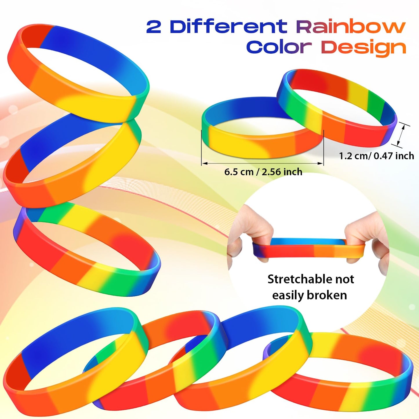 Hicarer 200 Pieces Rainbow Pride Gay Wristbands Silicone LGBT Bracelets Party Decorations Supplies for Parades Rainbow Festival