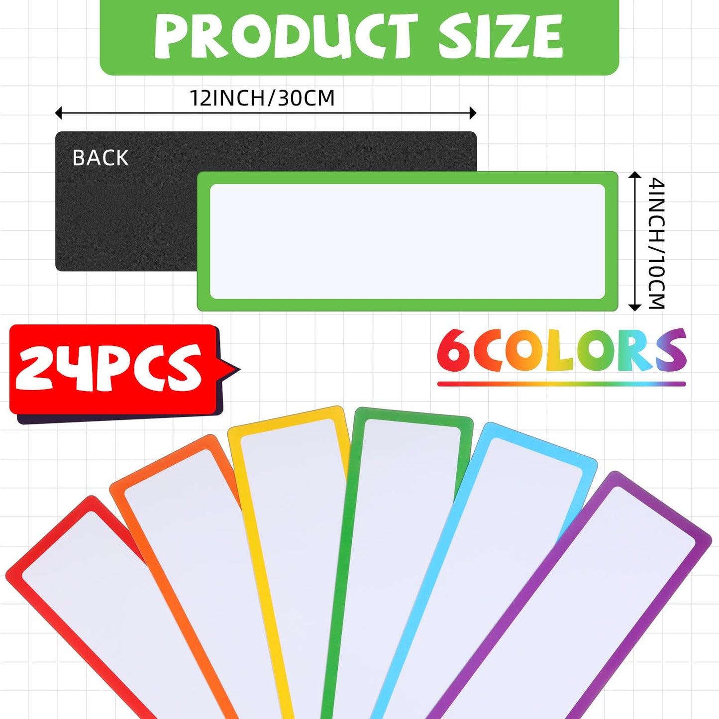 Trandraft 24 Pcs Large Magnetic Dry Erase Labels for Classroom, 12 x 4 Inch Rectangle Magnetic Name Plates Label Flexible Magnet Stickers for Whiteboards Refrigerator (Frame Style)