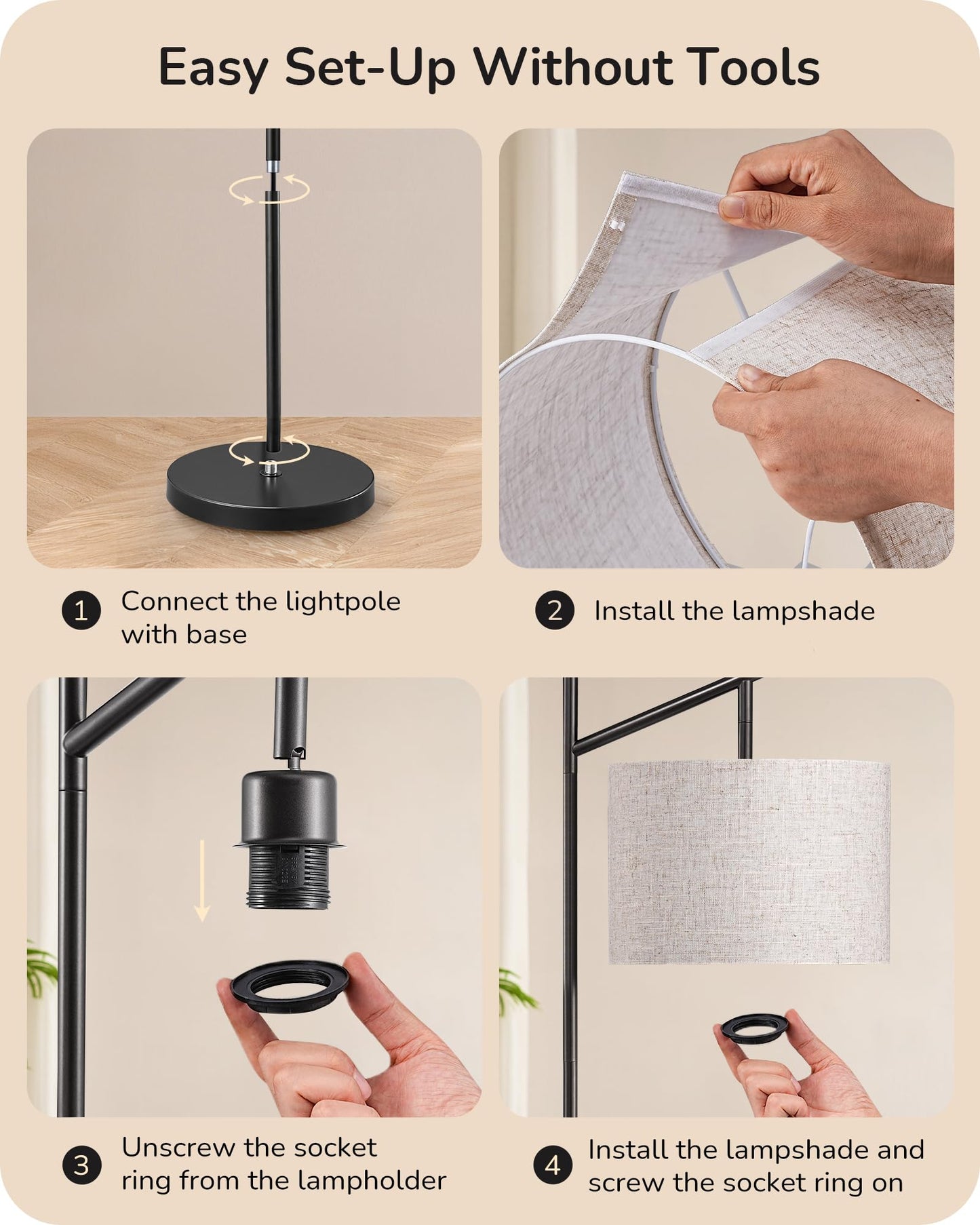 EDISHINE 64.7IN Floor Lamp for Living Room with Remote, Modern Tall Standing Lamp, Dimmable & 5CCT, Foot Pedal Switch, Minimalist for Bedroom, Bulb Included, Black