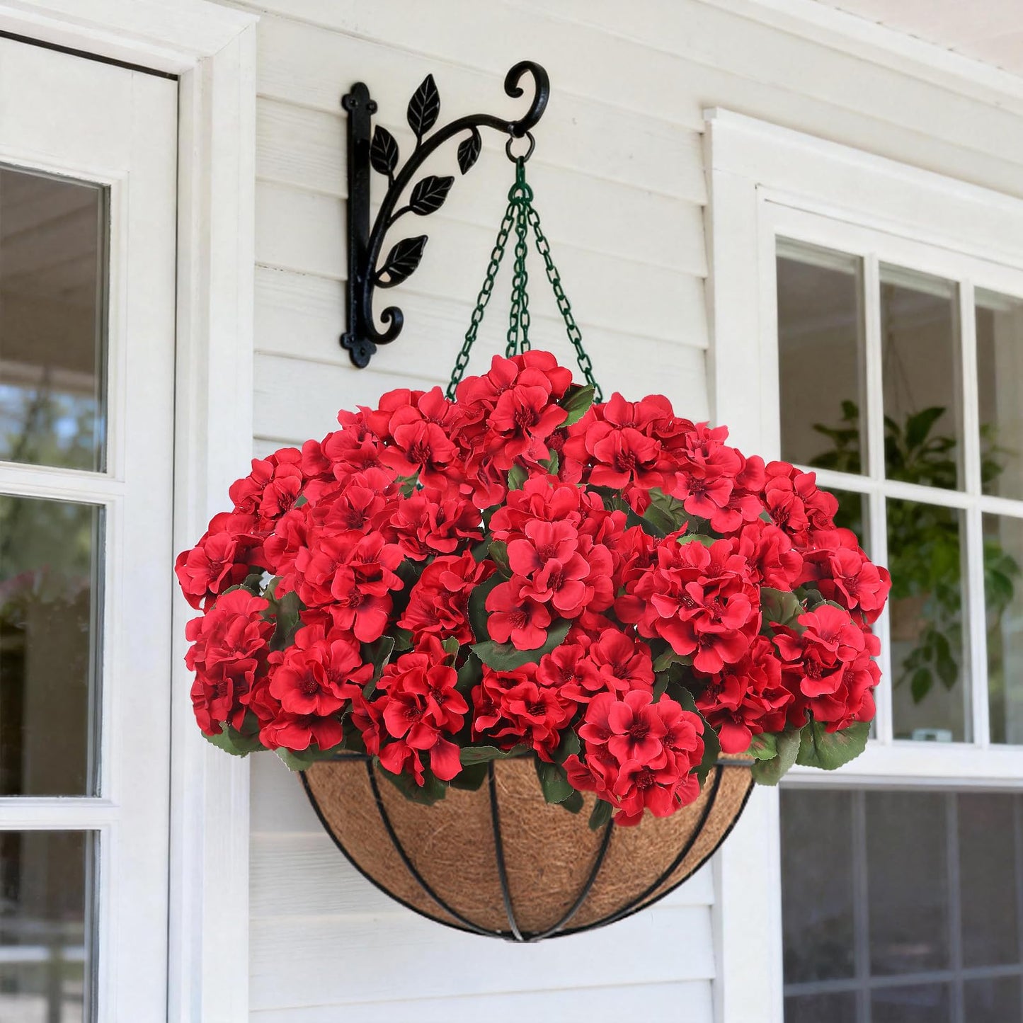 PABREY 12 Pcs Artificial Flowers for Outdoors, Faux Silk Geraniums Flowers UV Resistant Fake Flowers Outdoor Plants for Front Porch Yard Patio Garden Home Decor (12, Red)