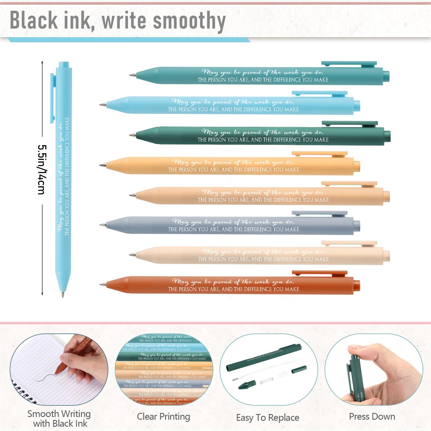 Resurhang 48 Pcs/24 Set End of The Year Teacher Appreciation Gifts Graduation Gift A6 Spiral Notebook with Ballpoint Pen Inspirational Journal for Staff Cna Week Gift(Light Color,May You)