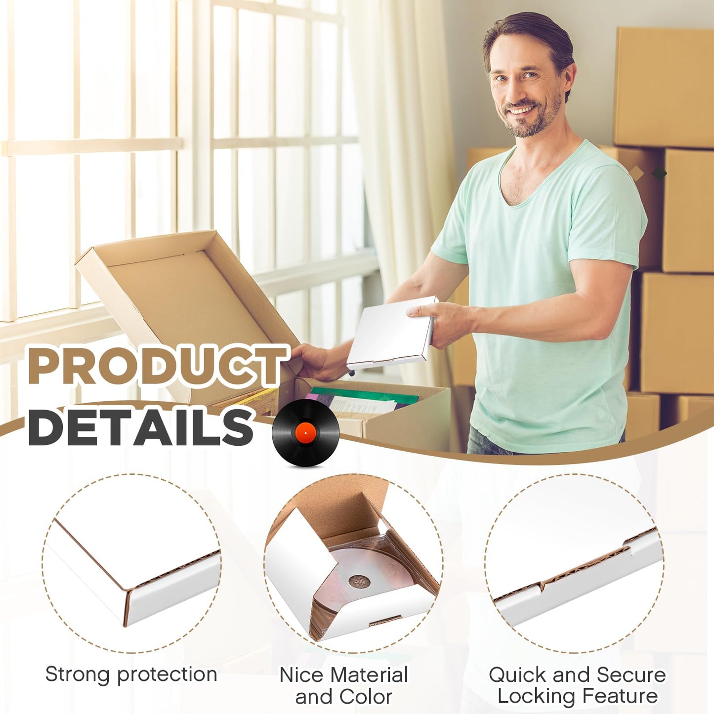 Fuyoooo 5 5/8"l x 5"w x 7/16"h Cd Mailer Box Cd Shipping Boxes Corrugated Mailing Bags for Moving, Shipping, Storage, or Small Business Packaging(White,100 Pcs)