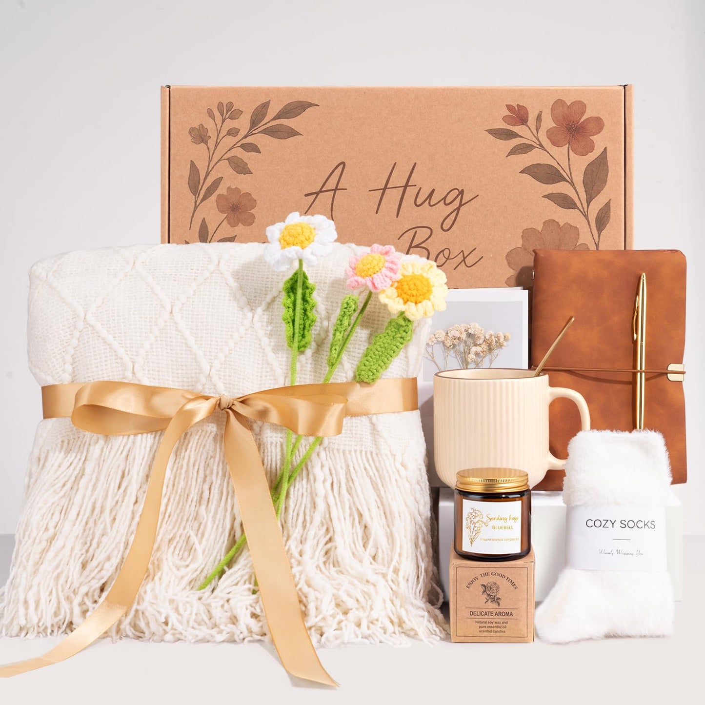 Get Well Soon Self Care Gift Basket for Women, Teacher Appreciation Gifts Thinking of You Care Package Mothers Day Birthday Box for Women Her Sister Wife Girlfriend Friend Grandma Coworker (White)