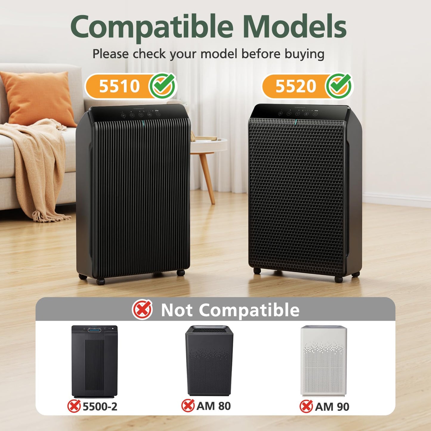 5510 5520 Replacement Filter Q Compatible with Winix 5510, 5520 PlasmaWave Air Purifi-ers, HEPA Air Filter + Activated Carbon Filter Combo for Dust Pollen Pet Smoke, 2+2 Pack