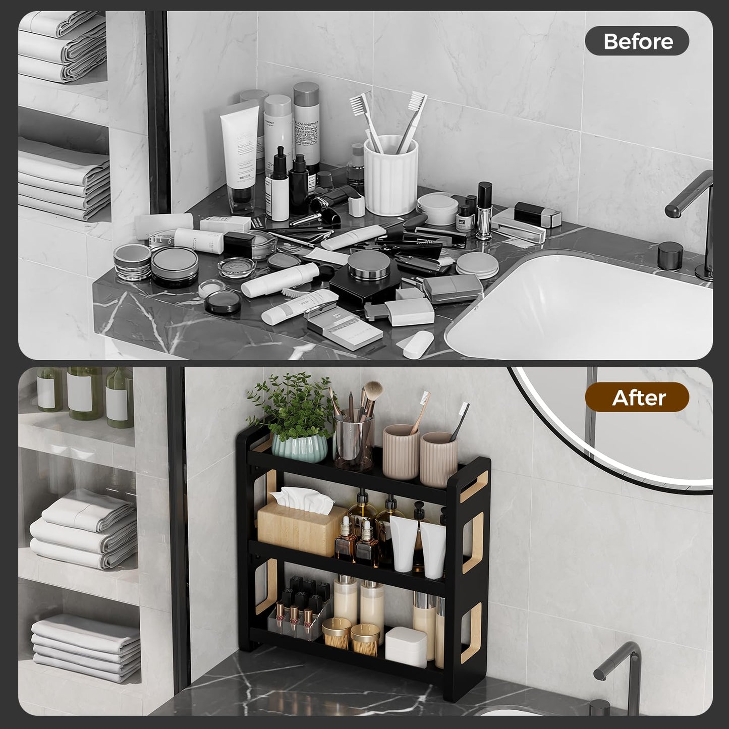 UJQSUN Bathroom Counter Organizer,Bathroom Counter Shelf,Bathroom Organizers,Under Sink Organizer,Cologne Organizer For Men,Cologne Cabinet,Spice Rack Organizer for Cabinet,Gifts(Black 3 Tier)