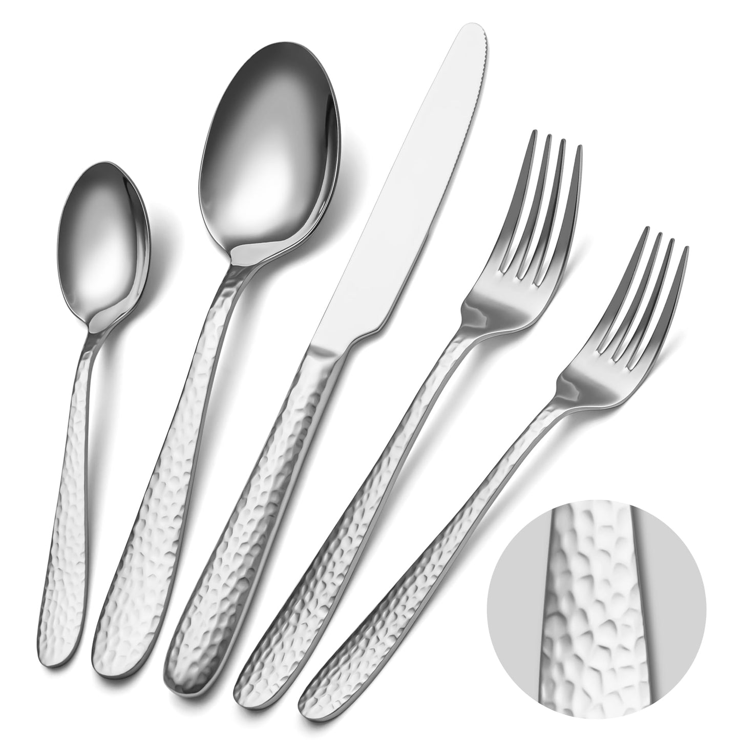 Hammered Silverware Set, EIUBUIE 40-Piece Stainless Steel Flatware Set for 8, Mirror Finish Tableware Kitchen Cutlery Sets, Durable Home Eating Utensils Sets Includes Fork Spoon Knife, Dishwasher Safe