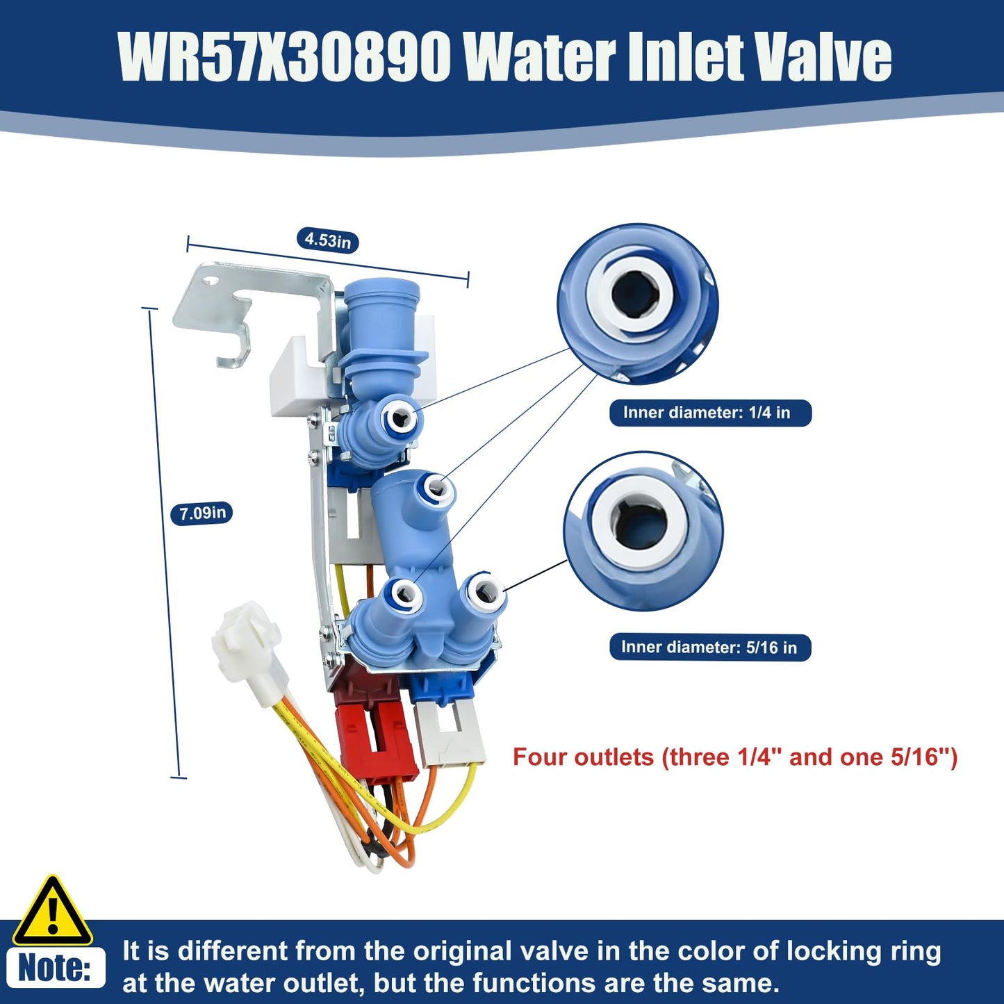 WR57X30890, WR57X30891 Refrigerator Water Inlet Valve Compatible with ge(not all models): GSS25GSHNCSS, GSS25GYPFCFS, GSS25GMHKCES, GNE25JYKGFFS etc. Replaces PS12727426, WR57X26569, AP6891693 etc.