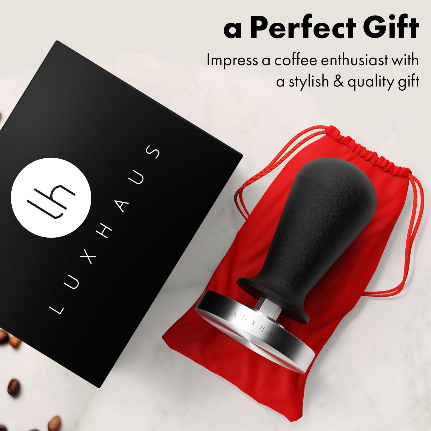 LuxHaus 51mm Calibrated Coffee Tamper for Espresso Machine with Spring Loaded 100% Flat Stainless Steel Base