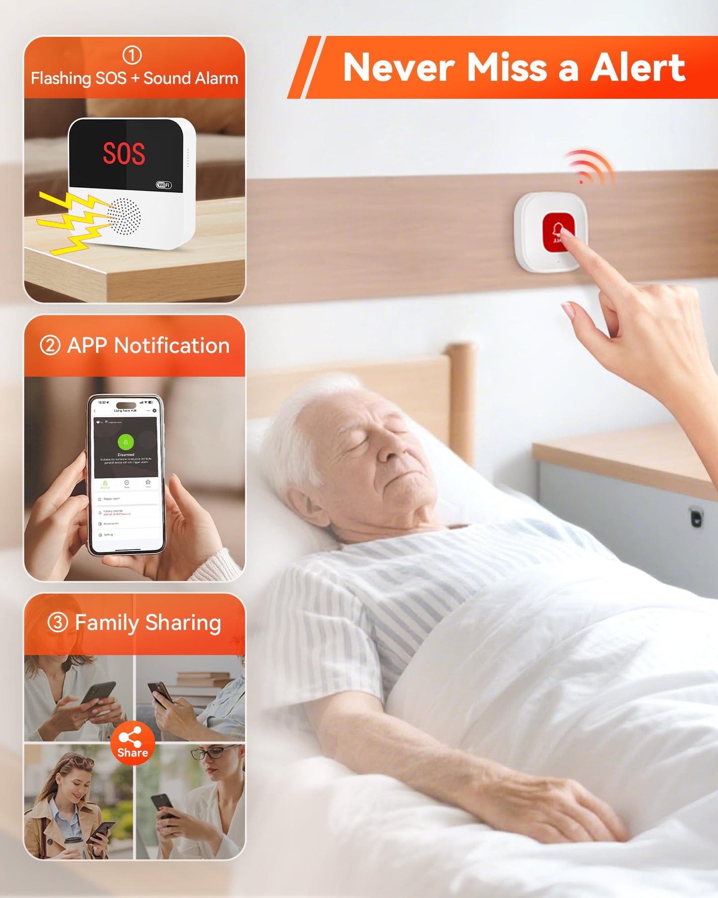 PILSAMAS WiFi Caregiver Pager Wireless Call Button with App Alert, Medical Alert Systems for Seniors No Monthly Fee with 2 Emergency Call Button, Alert Button for Seniors at Home