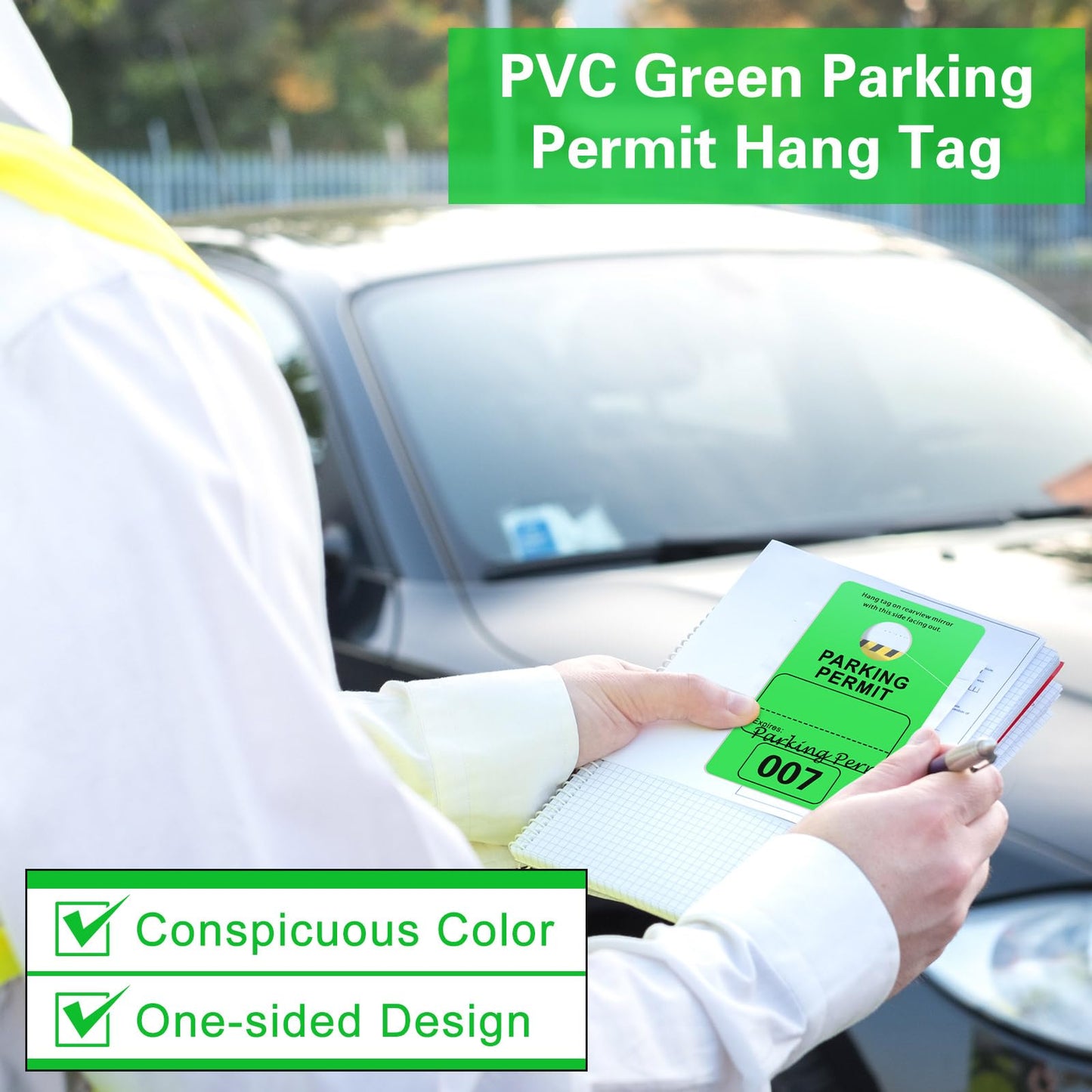 Gersoniel 500 Pack Parking Permit Hang Tag Plastic Parking Placards Numbered 001-500 PVC Hang Tag 3 x 5 Inch for Car Rear View Mirror(Green)