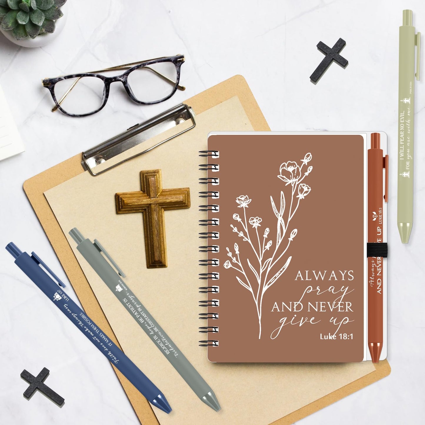 Kosiz 20 Sets Fathers Day Christian Gift Bulk Includes Bible Scripture Spiral Notebook with Sticky Notes Pen Religious Church Prayer Journals for Graduation Sunday School Dad Gift (Morandi Color)