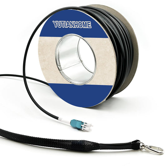165ft/50m OD-5mm Industrial TPU OM3 Fiber LC to LC Outdoor Armored Fiber Patch Cable, Duplex Multimode Fiber Optic Cable, 40Gb 10Gb, 50/125, Uniboot LC-LC with Pulling Eye Kit Installed on one end