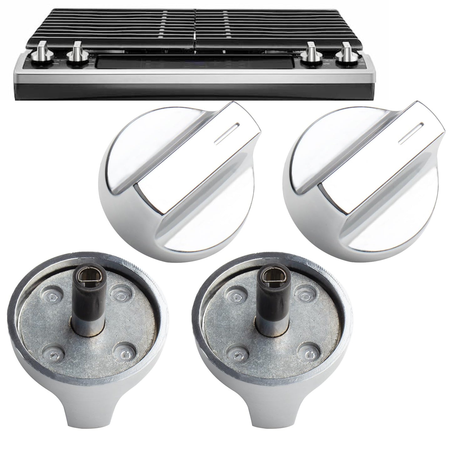 W11517334 Range Knob for Whirlpool Gas Range Stove Oven Knob WEG745H0FS0 WEG515S0FS0, 4-Pack High Heat-Resistant Knob - D Interface Stainless Steel - Easy to Install - Replace W11122869 W10850033 ﻿