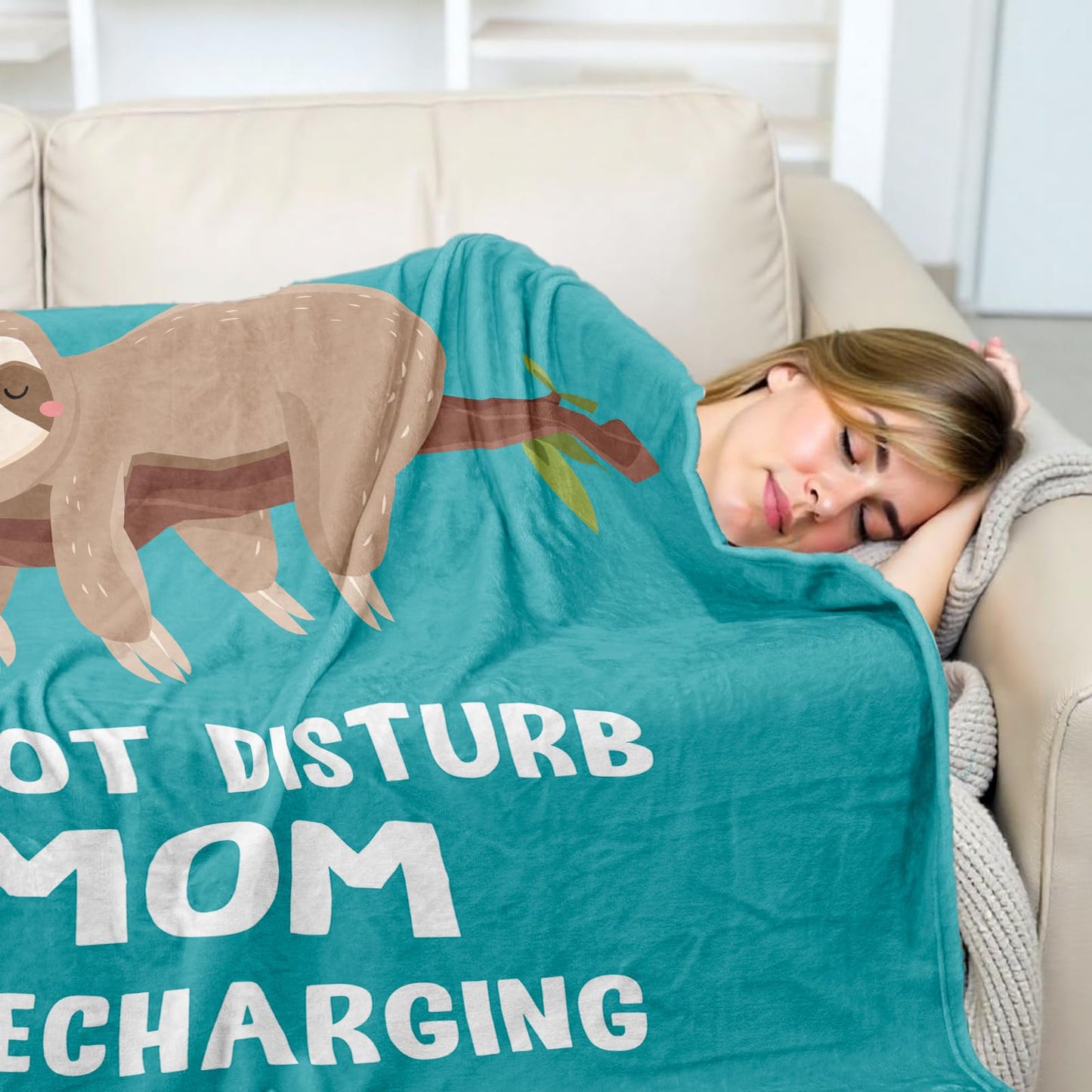 Mothers Day Blanket Gifts for Mom, Moms Birthday Gifts from Daughter Son, Moms Gift for Birthday Mothers Day Christmas Valentines Ideas, Funny Mom is Recharging Sloth Blanket Fleece Throw 60"×50"