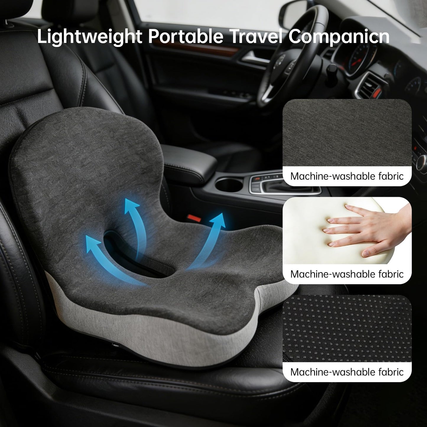 KEZPO Orthopedic Seat Cushion, L-Shaped Ergonomic Memory Foam Back & Seat Support, Non-Slip Breathable Washable Cover, for Office Chair, Car, Wheelchair, Gaming Seat