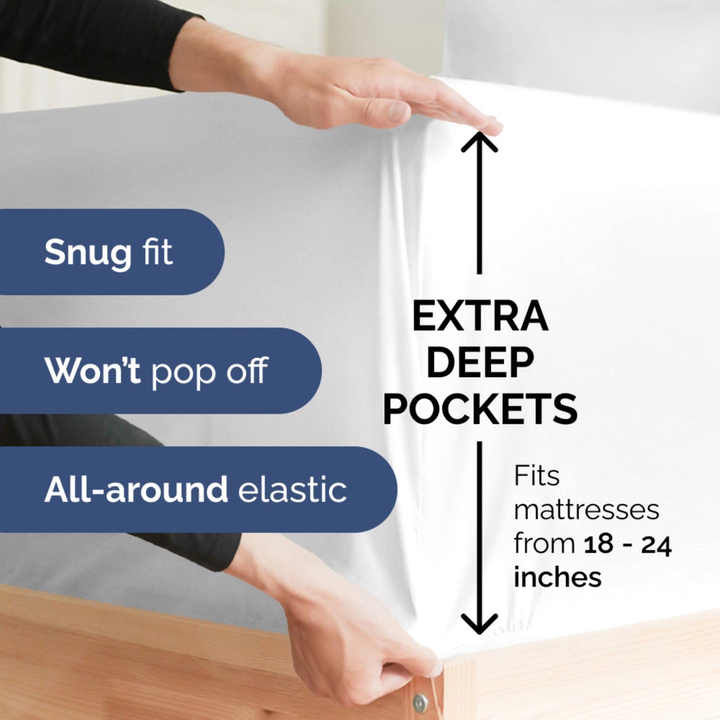 Extra Deep King 400 Thread Count Cotton Fitted Sheet - Hotel Luxury Single Fitted Sheet Only - Easily Fits 18" to 24" Mattress - Soft, Wrinkle Free, Breathable & Comfy Extra Deep Pockets White Fitted