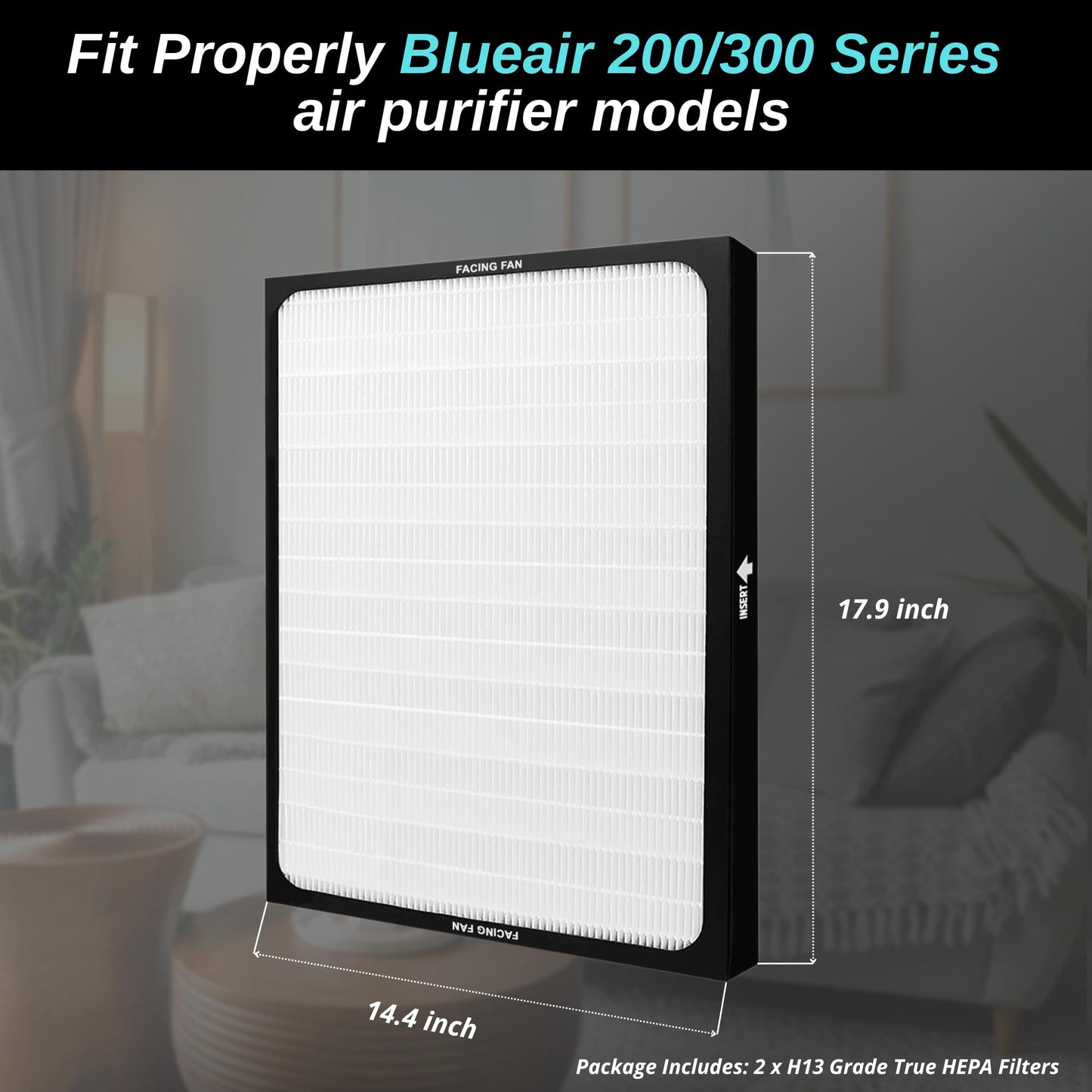 2 Pack Replacement Filters for Blueair 200/300 Series - H13-Grade Particle Filter - Compatible with Classic 200, 201, 203, 205, 210, 215, 250, 270/270E, 280i, 303