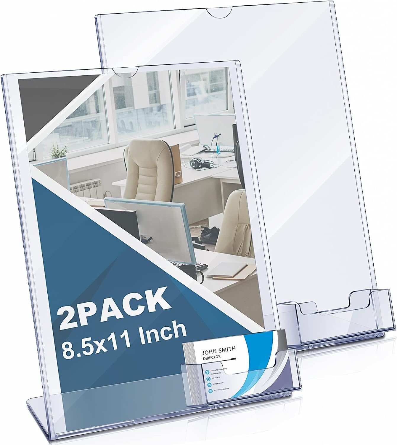 Vicenpal Acrylic Flyer Stand Sign Holder with Business Card Holder 8.5 x 11 Clear Brochure Display Stand with Business Card Pocket for Magazine Pamphlet Booklets Menu Desktop(8 Pcs)