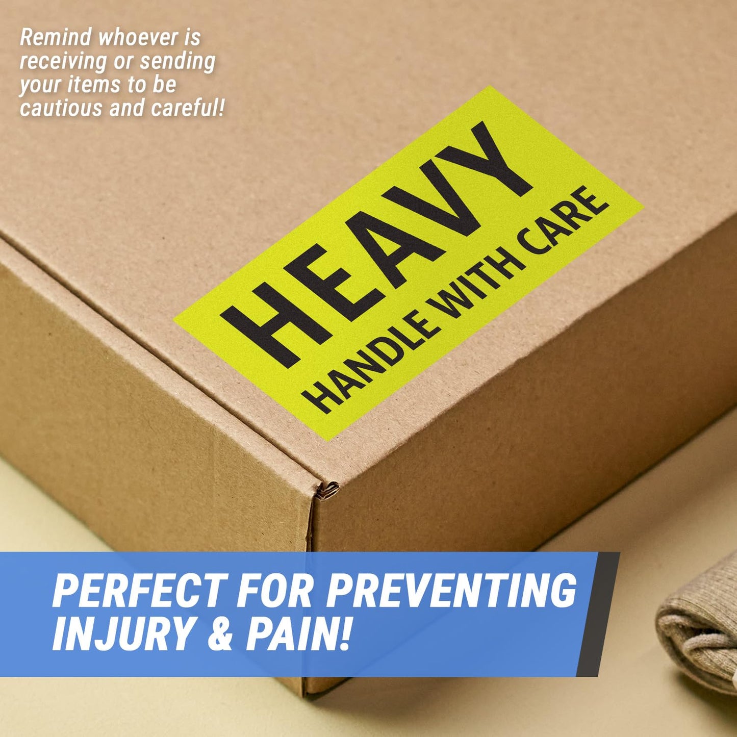 Caution Heavy, Handle with Care Labels (4 x 2 inch, Fluorescent Yellow with Bold Letters - 900 Labels) Warning Heavy Items Stickers for Shipping Items - Strong Adhesive