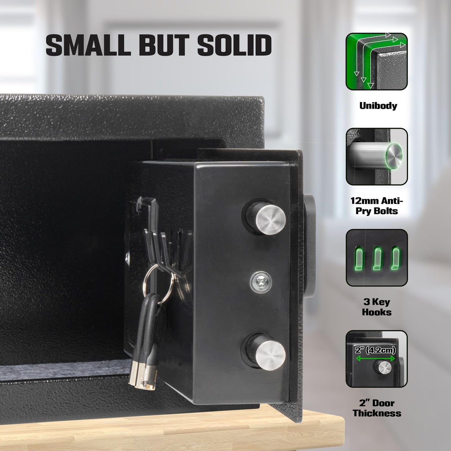 Mini Personal Electronic Safe Box - Small Security Box with Digital Keypad & Manual Override Keys, 0.2 Cubic Feet Steel Deposit Box for Kids, Home, Office, Hotel, Jewelry & Cash (Black)