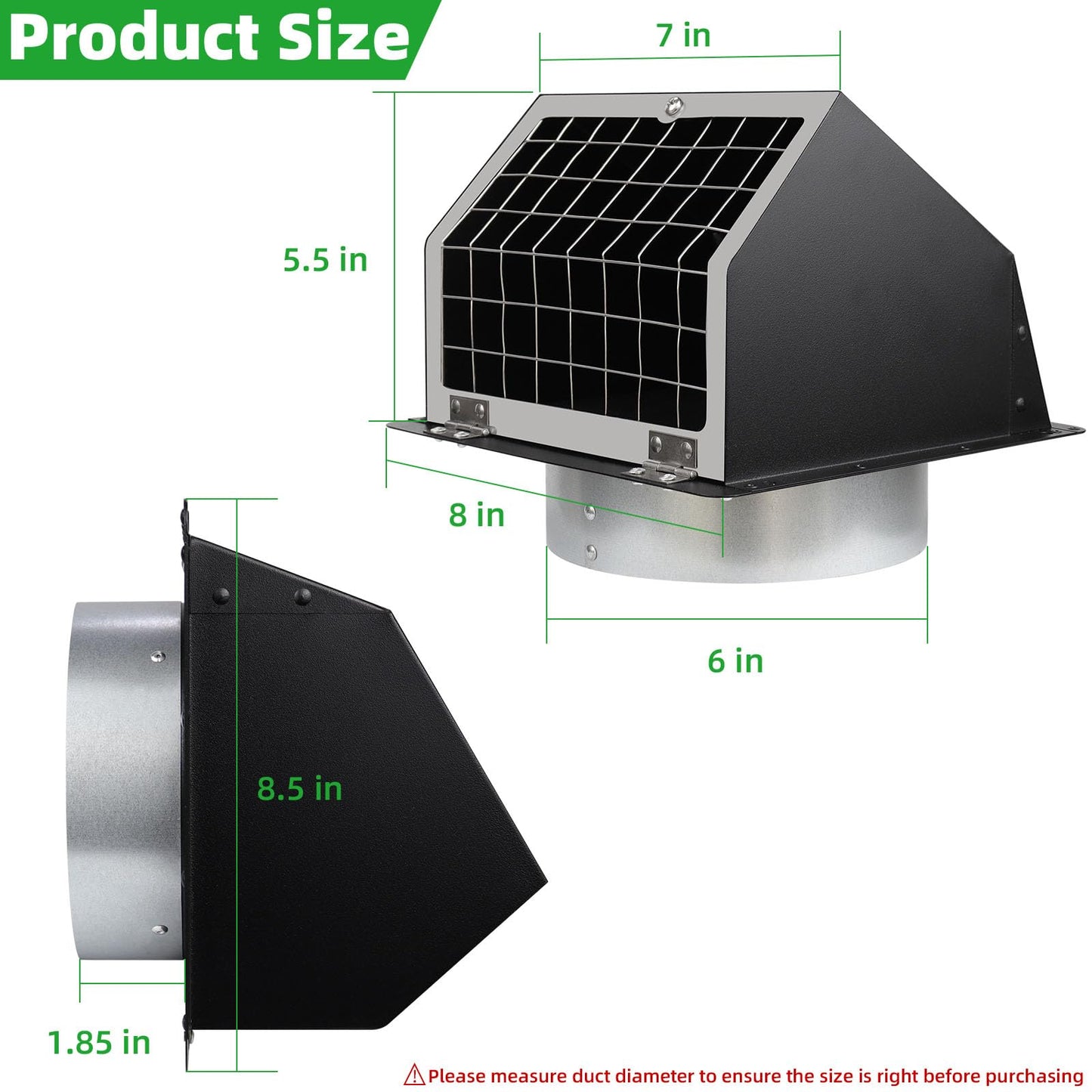 6 Inch Hooded Wall Vent with Flap and Mesh,6" Exhaust Vent Cover Cap for Kitchen Range Hood/Dryer/Bathroom Exhaust Outside,6inch Dryer Vent Cover Exterior Vent Hood with Large Opening,Galvanized Steel