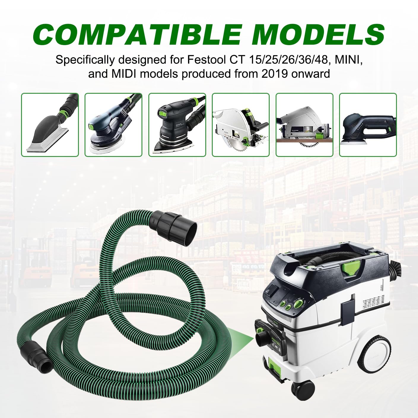 3.5M (11.5FT) Dust Extractor Hose for Festool Vacuum Suction Hose D27/32x3,5m, Compatible with Festool CT 26/36/48 CT 15/25 CT MINI and CT MIDI from 2019 onwards, Heavy-Duty Flexible