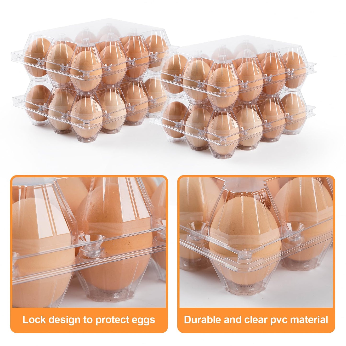 160 Pack Egg Cartons Cheap Bulk 12 Count Clear Empty Egg Cartons for Chicken Eggs 3x4 Grids, Reusable Egg Holder Egg Trays for Family, Chicken Farm, Markets Display - Egg Containers for Fresh Eggs