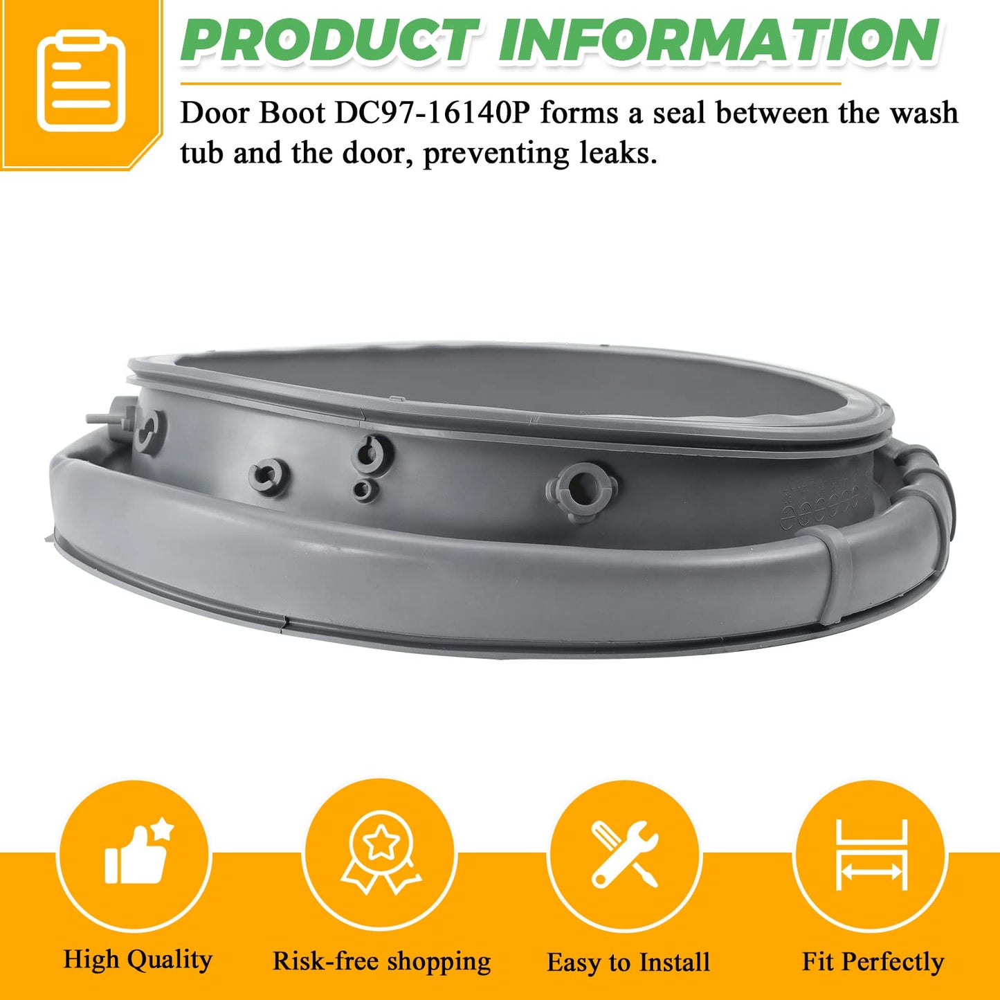 Upgraded DC97-16140P DC97-19755A Washer Door Boot(OEM) by Techecook - Replacement for Samsung Front Load Washer Door Seal WF45K6200AW WF45K6200AZ - Replace DC64-02174A,DC97-19755A,AP6002538,PS11735181