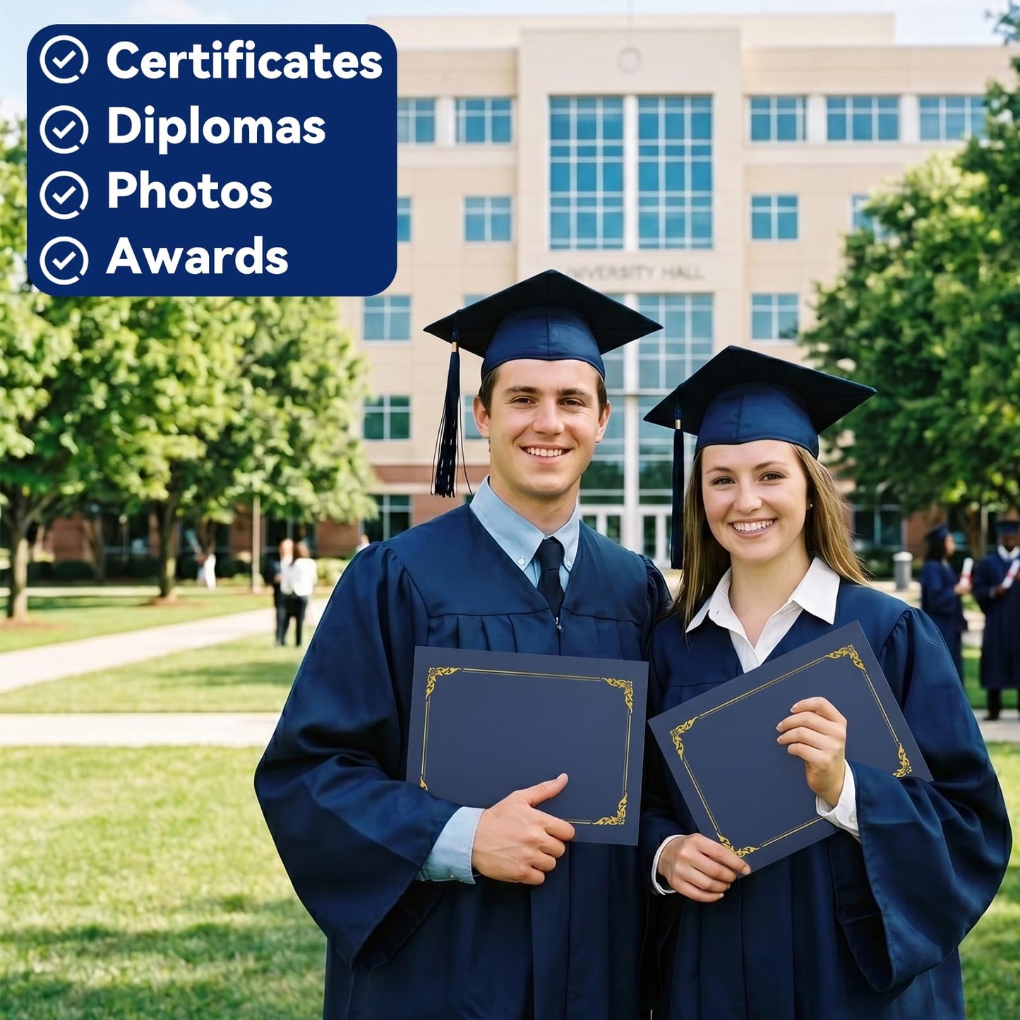 Prixzelkym 150 Packs Certificate Covers, 250gsm Navy Blue Diploma Holders with Gold Foil Border, Suitable for Inner Pages with a Size of 8.5x11 Award Certificates, Document Papers, Paper Card Stock