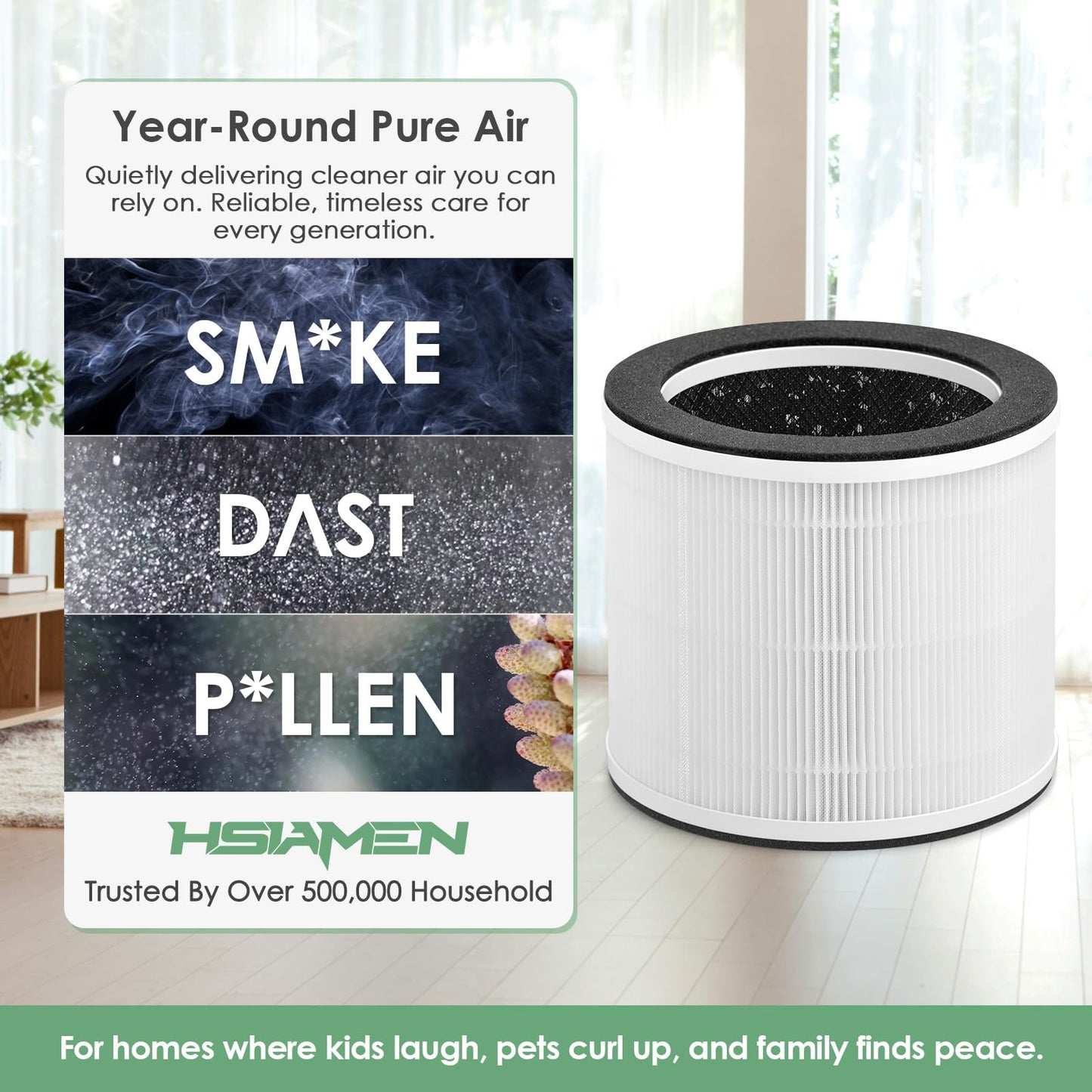 HSIAMEN AP-T100FL Filter Replacement Compatible with HoMedics AP-T100 AP-T95 Smart Air Purifier, 3-in-1 True HEPA Activated Carbon Filter, 2-Pack
