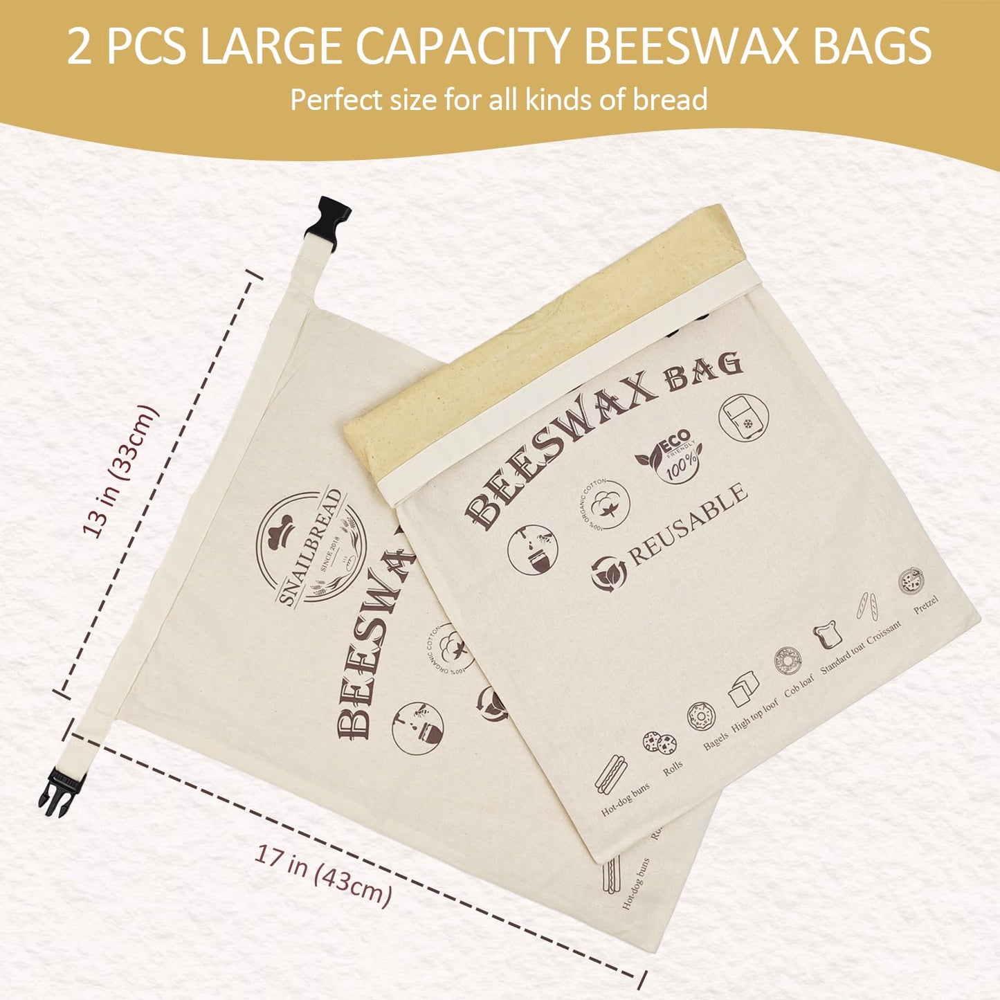 Reusable Beeswax Bread Bags for Sourdough: XL Eco-Friendly Fresh Food Storage (13x17in, 2 Pack) | Moisture Lock, Sustainable Homemade Bread Preservation
