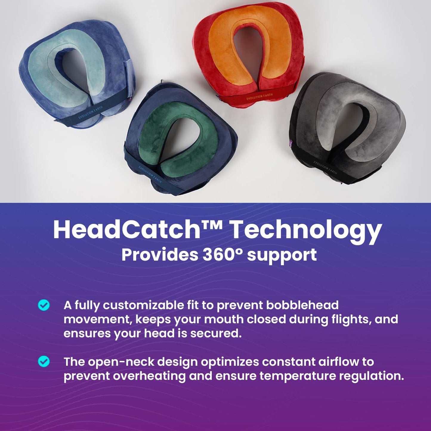 Softest Neck Pillow Ever for Travel – Evolution Earth Deluxe – 360° Head, Neck and Chin Support for Sleeping – Sustainable Memory Foam - Removable, Washable Cover with Compact Carrying Case (Wind)