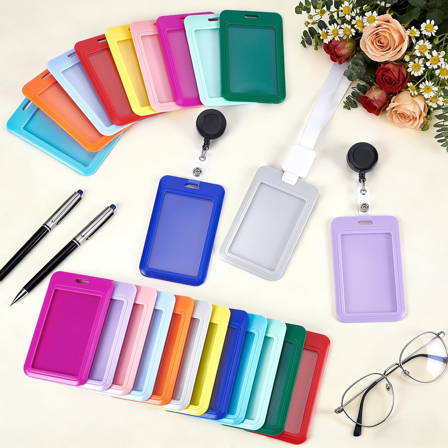INTERWARM 96 Pcs Sliding ID Badge Holder, 2.75x4.33Inch Hard Plastic Badge Holder 12 Colors ID Card Case for Office School Credit Cards Proximity Work Badge Sleeve Key Cards (Colorful)