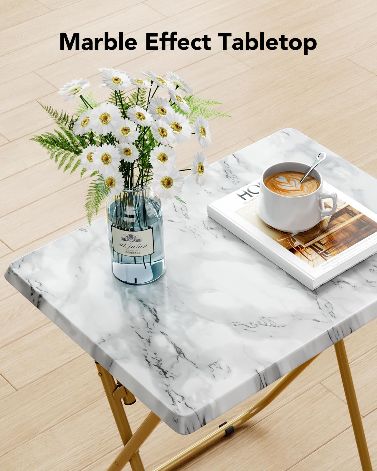 HUANUO Folding TV Tray Table -Stable Tray Table with No Assembly Required, TV Dinner Tray for Eating, Foldable Snack Tables for Bed & Sofa (Marbling)