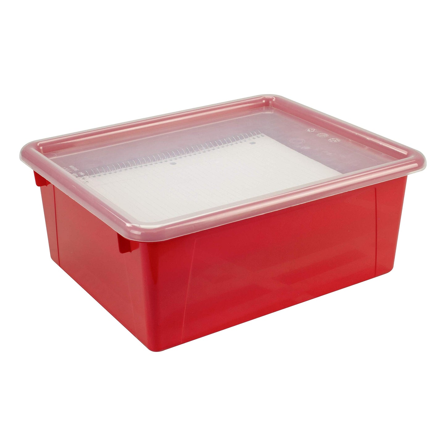 Storex Letter Size Deep Storage Tray – Organizer Bin with Non-Snap Lid for Classroom, Office and Home, Red, 5-Pack (62545A05C)